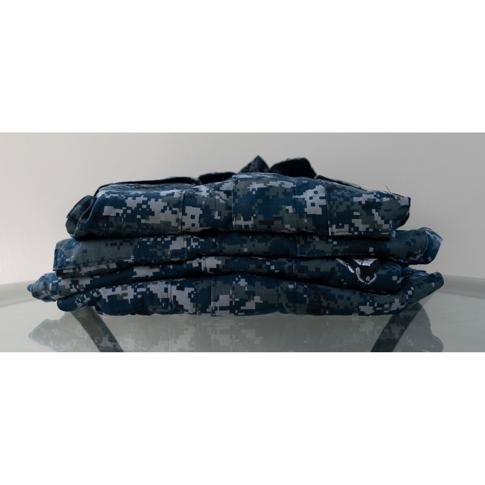 Lot of 4 - US Navy USN Shirt Type I Blue Digital Camo Working Uniform Small Long